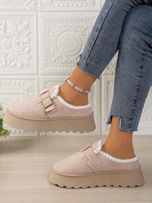 Botas de nieve para mujer cómodas con puntera cerrada/hebilla/cordones/suela gruesa y cálida, pantuflas con forro térmico para uso en interiores y exteriores en invierno