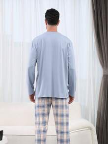 QIANNIANMA Herren Rundhals Langarm & Hose Pyjama Set, bequemer & hautfreundlicher Stil Pyjamas für gemütliche Freizeitkleidung für Herren