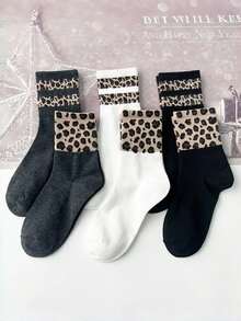 2 Pairs Of Fashionable Leopard-Patterned Mid-Calf Socks, Soft And Breathable Women's Socks, Suitable For All Seasons. Christmas Gift - Multicolor - View 3