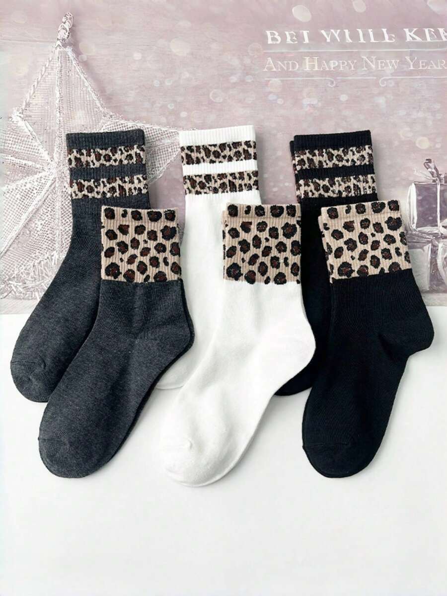 2 pares de calcetines de media caña con estampado de leopardo de moda, suaves y transpirables para mujeres, aptos para todas las estaciones. Regalo de Navidad - Multicolor - Ver 1