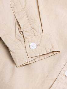 小男孩简约白色圆领长袖衬衫，百搭返校装，四季皆宜 - 卡其色 - 查看 7