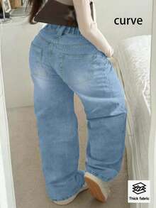 Jeans rectos de talle medio, de uso diario, sueltos y casuales, con cintura elástica y talla grande, de estilo popular callejero europeo y americano