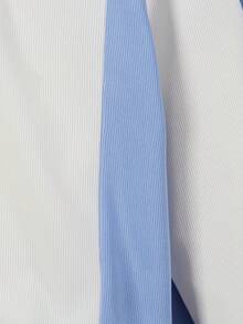 2 件儿童/男童校园风格千鸟格 Polo 领长袖 T 恤和松紧腰裤套装，秋季 - 藍白色 - 查看 5