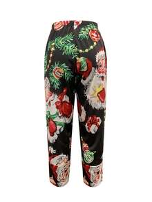 Women's Fashionable Casual Vacation Style Elegant Versatile Outdoor, Home, Travel, Work Pants, New Autumn/Winter Design With Santa Claus Print And Pockets