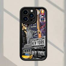 New York City Landmarks Pattern (Statue Of Liberty, Times Square Clock, "New York" Sign) Fashionable And Popular Shock - Proof Anti - Fingerprint Full Coverage Thick Protective Phone Soft Case Compatible With IPhone 7/8/11/12/13/14/15/16/16Pro/Plus/16Promax/X/Xs Max/Xr/12/13mini - Mixed Color 1 - View 6