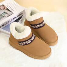 Damen bequeme, warme Schuhe mit dicker Sohle, runde Zehenkappe, kurze Schneestiefel, Design mit tiefem Schaft, warme, lässige Knöchelstiefel