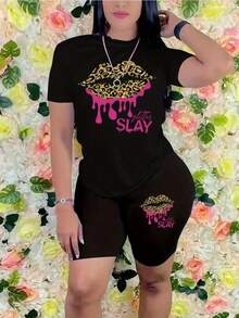 Camiseta casual negra de mujer de talla grande, 100% algodón, estampado de letras, camiseta casual y cómoda de manga corta con cuello redondo, ropa de primavera y verano, adecuada para cualquier ocasión, color sólido, casual, uso diario.