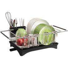 MAJALiS Escurridor de Trastes Acero Inoxidable para sobre Fregadero y Mostrador, Escurridor de Platos con Porta Utensilios y Porta Vasos, Fregadero Cesta para Lavar Platos, Frutas, Verduras, Plateado - Pequeño-Negro - Ver 1