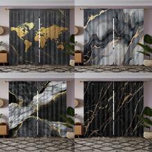 两片装经典大理石纹窗帘，杆袋式设计，半遮光涤纶面料，可机洗，适用于卧室、客厅、餐厅、厨房及其他家居装饰。 - 彩色 - 查看 3