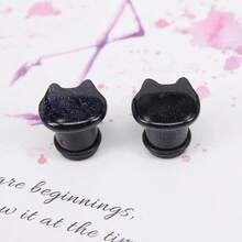 Cute Cat Natural Organic Stone Ear Plug Single Flare Ear Tunnel Gauge Stretcher Ear Expander Piercing 2g5 8 - 藍砂岩,規格=2g(6mm) - 查看 5