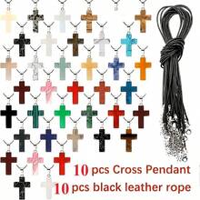 10/20/30/40/50pcs Multi-Color Shiny Cross Crystal Pendant | With Black Cord Chain, Easy To Mix And Match | Suitable For DIY Jewelry Making (Pendant + Chain) - Nhiều màu - Xem 15