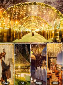 3.5M/7M Luces de cortina solar tipo carámbano, decoración de luces navideñas para interiores/exteriores, 97 LED/160 LED con 8 modos de parpadeo, luces de hadas LED con función de memoria, a prueba de agua para decorar aleros, jardín, fiesta, balcón, árbol, techo, paredes en vacaciones