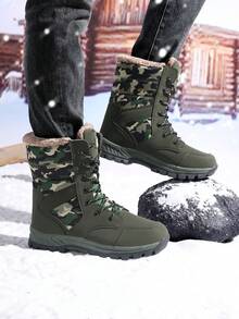 New Plus Size Women Winter High-Top Anti-Slip Thermal Lined Boots, Women's Knee-High Boots, Women's Military Boots And Tactical Boots, Women's Snow Boots, Women's Fashionable Warm Boots, Women's Outdoor Snow Hiking Boots, Women's Military Green Boots, Women's Mid-Calf Boots, Lace-Up Camouflage Snow Boots, Women's Winter Boots, Warm Fuzzy Boots
