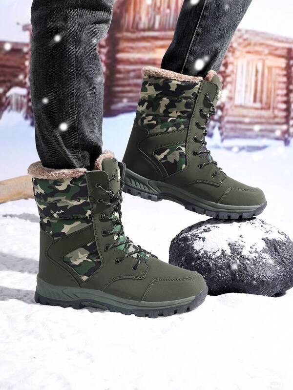 Neue Damen Winterstiefel in Große Größen mit Anti-Rutsch-Sohle und Thermofutter, Damen Kniehohe Stiefel, Damen Militärstiefel und Taktische Stiefel, Damen Schneestiefel, Modische warme Damen Stiefel, Damen Outdoor Schnee Wanderstiefel, Damen Militärgrüne Stiefel, Damen Wadenhoch Stiefel, Schnürsenkel Camouflage Schneestiefel, Damen Winterstiefel, Warme Flauschige Stiefel
