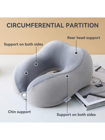 Waffle Texture Compressible Memory Foam Shaped Neck Pillow, Convenient Storage, Slow Rebound, Travel Support Kussen Airplane, Sleeping, Pain Relief