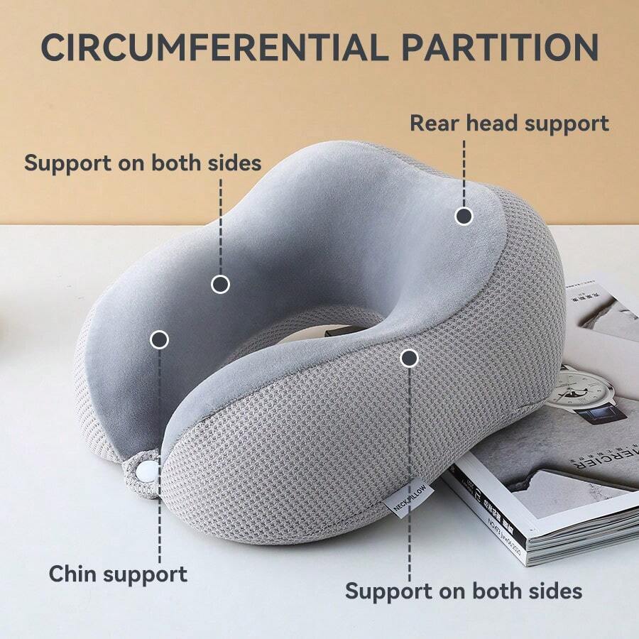 Waffle Texture Compressible Memory Foam U-Shaped Neck Pillow, Convenient Storage, Slow Rebound, Travel Neck Support Pillow For Airplane, Sleeping, Neck Pain Relief