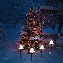 4 件装太阳能圣诞路径灯户外 4 件套防水太阳能桩圣诞装饰 LED 灯景观走道灯适用于家庭花园庭院侧道草坪节日派对露台圣诞装饰（白色灯；鹿、铃铛、雪花、五角星） - 白色 - 查看 10