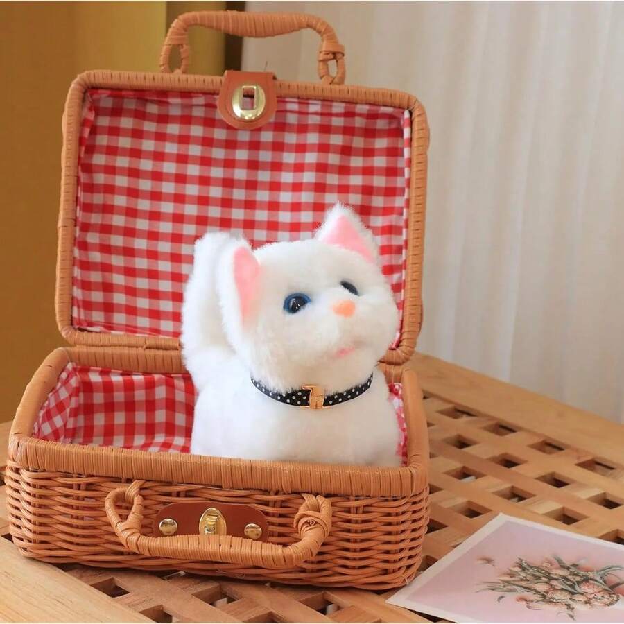 New Walking Plush Toy Cat  Electric Interactive Stuffed Animal Cat  A Cat Pet Toy That Can Meow, Wag Its Tail And Nod Its Head  Perfect Holiday Gift For Children - 矮腳貓 白色 - 查看 1