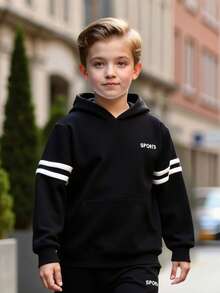 2 件套男童字母印花运动衫和休闲裤套装，长袖上衣和长裤，舒适时尚，适合户外、春秋季