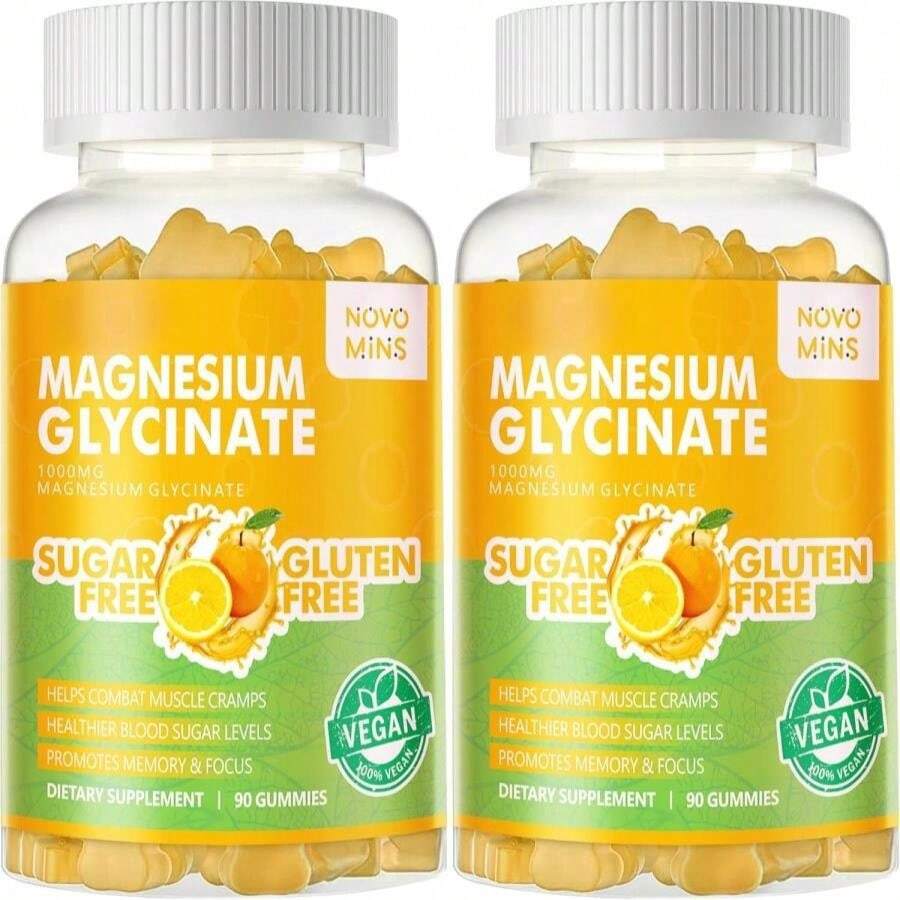 Magnesium Glycinate Gummies 1000mg - Sugar Free Magnesium Potassium Supplement With Vitamin D, B6, CoQ10 For Calm Mood &Amp; Sleep Support - 180 Mango Pineapple - Flavor NameE - 查看 1