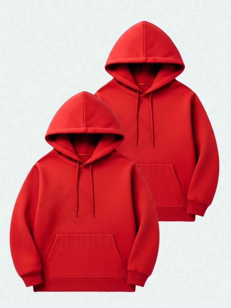 Kit 2 Children's Sweatshirt  Cold Weather Hooded Flannel Blouse Kit Sweatshirt School Day To Day Unisex - Red/Red - View 1