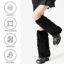 PHOGARY Faux Fur Fuzzy Leg Warmers Furry Boot Covers For Women Girls, Furry Boot Cuffs Fuzzy Shoes Cover Socks For Costumes - màu đen - Xem 3