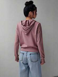 Cardigan de punto para mujer - sueter con capucha, tejido suave y cálido con detalles de encaje delicado en la capucha y el cierre, botones decorativos de aspecto de perla - Estilo elegante casual con toque romántico - Ideal para uso diario y capas en primavera y otoño - Marrón - Ver 5