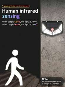 100 LED Solar Powered 4-Sided Wall Light, Wireless Outdoor Lighting, Motion Sensor, Waterproof, Windproof, For Home, Garden, Yard, Park - Multicolor - View 7