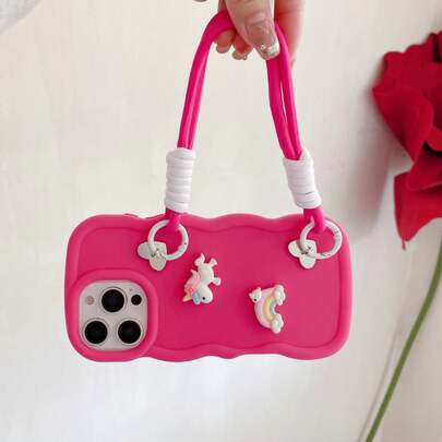 (Con cordón) Funda de teléfono con diseño de unicornio y macaron adorable + correa para la muñeca, compatible con iPhone 17 Pro Max/16 Pro Max/15 Pro Max/14 Pro Max/13 Pro Max/12 Pro Max/11 Pro Max/XS Max/7/8 Plus, Honor