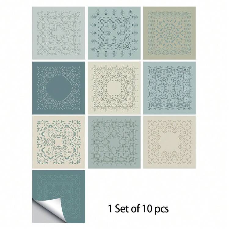 10 件自粘厨房贴纸，平面优雅花卉图案墙贴，墙纸，瓷砖贴纸，墙面装饰贴纸，适用于厨房、客厅、浴室、卧室和其他家居装饰墙纸房间装饰壁纸，即撕即贴 - 彩色 - 查看 2