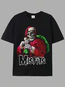 MMP Printed & Shipped In USA |Skeleton Santa Misfits......Men's Premium Cotton T-Shirts: Embrace The Elegance Of Digital Print Art On Soft Cotton, Offering A Comfortable And  Option For The Modern Wardrobe Graphic Tees Men Halloween Clothes Romwe Fall T Shirts,Y2k,Funny Christmas&Halloween Graphic Tee,Suitable For Festivals, Parties, Home Wear, Daily Commuting, Back-To-School, And Concert Outfits. - màu đen - Xem 1