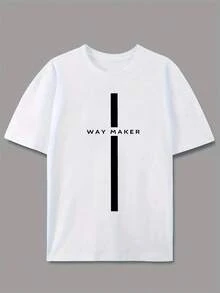 Camiseta gráfica casual para hombres con impresión de texto de encrucijada y diseño WAY MAKER - Negra con letras blancas, camiseta de verano de manga corta de ajuste regular, lavable a máquina - Blanco - Ver 3