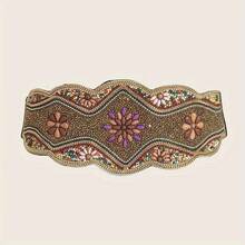 1 Piece Fashion Temperament Bohemian Hand Beaded Belt Elegant Elastic Wide Belt Classic Dress Coats Belt Ladies Party Banquet Holiday Gift - 藍色 - 查看 11