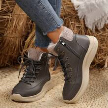 Bottes de neige décontractées pour femmes avec doublure en peluche, bout rond et fermeture éclair. Bottes chaudes et épaisses avec doublure thermique. Bottes d'hiver imperméables à tige courte et nouvelle cheville - Gris - Voir 2