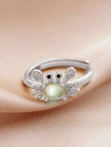 Exquisite Adjustable Mini Crab Shaped Ring, Designed Specifically For Women, Cute Retro Summer Beach Style, Inlaid With Moonstones, Presenting A Light Blue Animal Pattern, Suitable For Daily Wear And Party Occasions, Is An Ideal Gift For Friends - Màu xanh lam - Xem 8