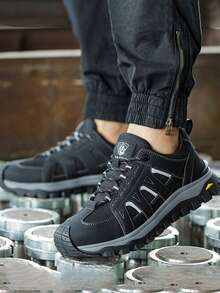 (Size Runs Small, Please Order One Size Large)1 Pair Steel Toe Shoes For Men Safety Shoes For Women,Work Safety Shoes Steel Toe Sneakers Comfortable Lightweight Work Trainer Puncture Proof Black Rubber Sole Indestructible Work Shoes For Climbing,Warehouses,Gardening,Outdoor Work And Prefect Gifts And Construction Work Protective Boots For Outdoor Exploration,Traveling,Running Shoes Hiking Shoes For Men Women Shoes - Black - View 10