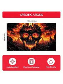 1pc 3x5 Ft Halloween Banner Flag - Burning Skull With Glowing Eyes, Indoor/Outdoor Spooky Decor, Gothic Style For Haunted House Party - Durable Polyester Flame Banner, No Power Needed, Easy Hanging Hooks, Terrifying Design, Sturdy Construction, Party Prop, Halloween Decoration