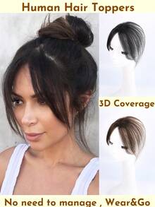 4x6cm Haartoppers mit Pony für Frauen, Clip-In Echthaar-Extensions zum Abdecken von Grauhaaren und Erhöhen des Haarvolumens für lichtes Haar, nahtlose Haarverlängerung, leichtes gerades Haarteil für den täglichen Gebrauch - Verschiedenfarbig - Übersicht 2