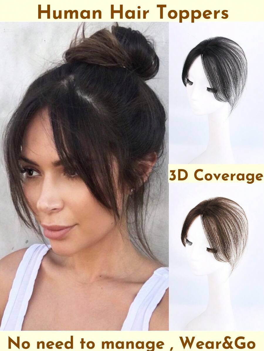 4x6cm Haartoppers mit Pony für Frauen, Clip-In Echthaar-Extensions zum Abdecken von Grauhaaren und Erhöhen des Haarvolumens für lichtes Haar, nahtlose Haarverlängerung, leichtes gerades Haarteil für den täglichen Gebrauch