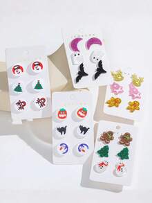 1-3 Pairs Cute Christmas Earrings Set, Christmas Scarf Snowman, Gingerbread, Christmas Tree Earrings Set, Fashionable Snowman, Gingerbread, Christmas Tree Earrings, Stylish Halloween Earrings Set Suitable For Holiday Parties, Gatherings With Friends, Street Style, Daily Wear, Suitable For Christmas, Halloween (Excluding Card Paper)