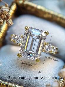 1 pezzo Anello di lusso e alla moda da donna in rame e argento con zirconia cubica incastonata geometricamente, adatto per uso quotidiano, proposta di matrimonio, fidanzamento, matrimonio, anniversario, regalo per la fidanzata