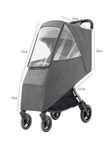 1pc Universal Stroller Rain Cover, Wind & Dust Proof, Waterproof, Fit For High View Baby Stroller, Protect Against Splash - Grey - View 7