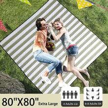 Manta de picnic para exteriores, extragrande, 80 x 80 pulgadas, impermeable, plegable, portátil, con correa de transporte, para tapete de playa - Verde y blanco (Green&white) - Ver 2