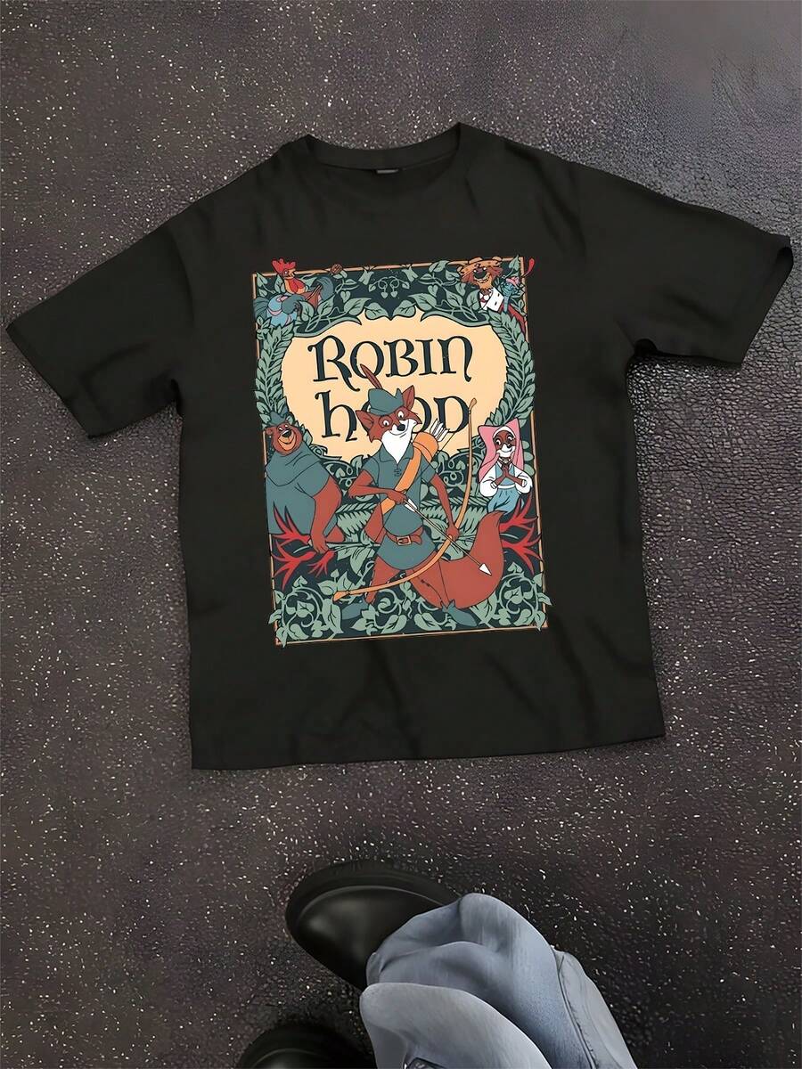 Robin Hood Distressed Shirt Little John Sherwood Forest - 黑色 - 查看 1