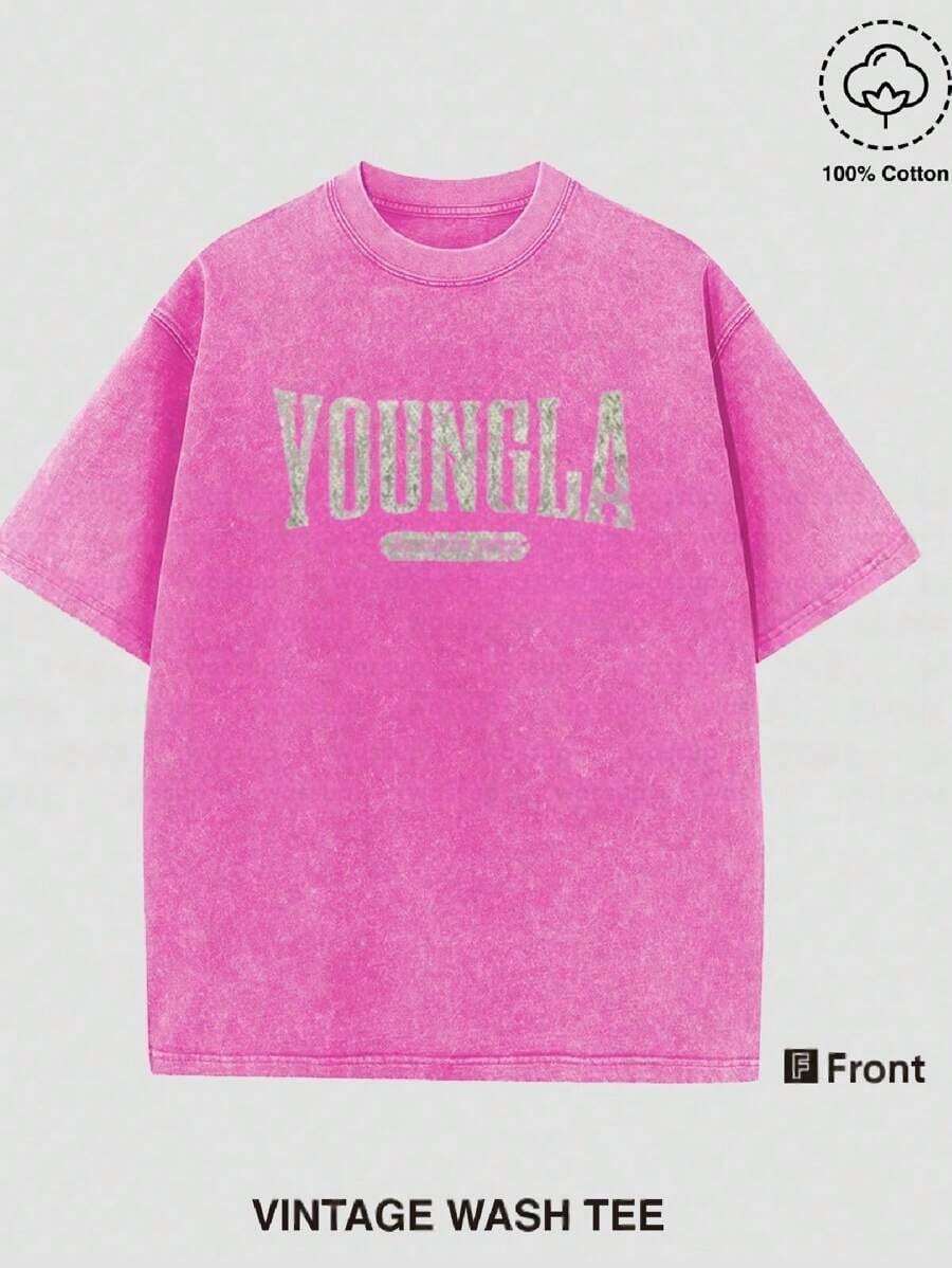 Vintage Wash T Shirt Print Casual Daily Wear 100 Percent Cotton Graphic Tee Men's T Shirt Sports Wear Men's Fashion Cotton Tee - Hot Pink - View 1