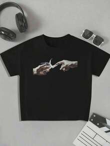 Maglietta con Grafica Chicago Hands , T-shirt da uomo con stampa fronte-retro, alla moda, casual, girocollo, in cotone 220 g/m2 (1 pezzo)