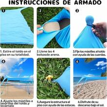 Toldo de Playa, 300 * 300 * 200cm Tienda Porttil 4 Postes de Aluminio, Tienda de Campaa con 4 Mstiles de Aluminio UPF50+ Diseo Resistente al Viento Refugio Camping Pesca Picnics - Azul - Ver 5