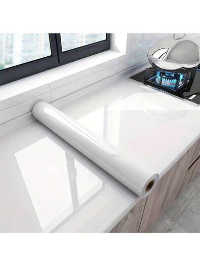 1 卷台面接触纸，白色壁纸橱柜剥离粘贴纸，适用于墙壁、橱柜、桌子、厨房，台面接触纸