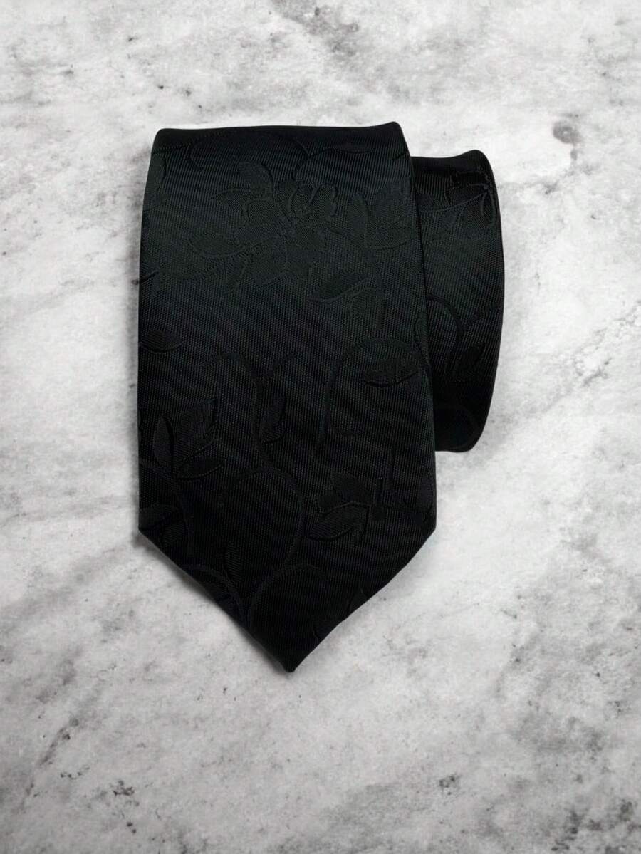 Luxury Men's Skinny Ties Polyester Silk Solid Polka Dot Striped Check Skinny Jacquard Groomsman Tie - Navy - Xem 1