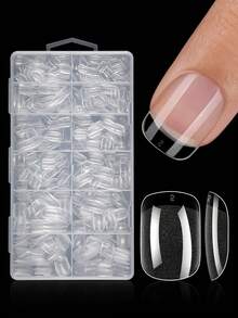 120/600片装 短方形软胶透明甲片 半哑光全覆盖甲片 亚克力预压假指甲片 指甲延长器 家用DIY美甲压片 美甲产品 美甲用品 - 無色 - 查看 9
